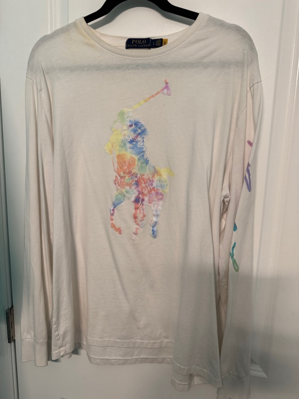 Ralph Lauren White Tee with Rainbow Polo Player Graphic